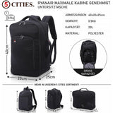 5 Cities Ryanair Maximale 40x20x25cm Handkabinengepäck Handgepäcksrucksack Umhängetasche Reisetasche Flugtasche Handgepäck Rucksack 18 Liter, Schwarz - Aerolite DE