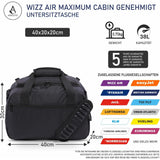 Aerolite 40x30x20cm Wizz Air Maximum Size Umweltfreundlicher ♻️ Kabinentasche, Reisetasche, Flugtasche mit 5 Jahren Garantie