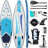 Aqua Spirit Aufblasbares Stand Up Paddle Board SUP Tempo Komplett-Set - 305x81x13cm/320x81x15cm - Erwachsene Anfänger/Experten - mit Rucksack, Leine, Paddel, Wickelauflage und 2 Jahre Garantie