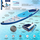 Aqua Spirit Aufblasbares Stand Up Paddle Board SUP Tempo Komplett-Set - 305x81x13cm/320x81x15cm - Erwachsene Anfänger/Experten - mit Rucksack, Leine, Paddel, Wickelauflage und 2 Jahre Garantie