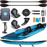 Aqua Spirit Aufblasbares Kajak 2024, 10'5”/13’5”/, 1 oder 2 Personen komplettes Kajak-Set mit Paddel, Rucksack, Doppelhubpumpe und mehr Zubehör, Erwachsene Anfänger, Experten, 3 Jahre Garantie