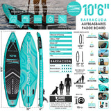 AQUA SPIRIT Barracuda SUP Board Set, Aufblasbares Stand-Up Paddle Board Set 6 Zoll dick mit Kajaksitz, verstellbarem Paddel, Tragetasche und Sicherheitsleine, Komplettes Zubehör, 3 Jahre Garantie (Grün)