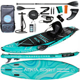 AQUA SPIRIT Barracuda SUP Board Set, Aufblasbares Stand-Up Paddle Board Set 6 Zoll dick mit Kajaksitz, verstellbarem Paddel, Tragetasche und Sicherheitsleine, Komplettes Zubehör, 3 Jahre Garantie (Grün)