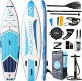 Aqua Spirit Aufblasbares Stand Up Paddle Board SUP Tempo Komplett-Set - 305x81x13cm/320x81x15cm - Erwachsene Anfänger/Experten - mit Rucksack, Leine, Paddel, Wickelauflage und 2 Jahre Garantie