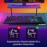 XTREME by O&S Carbon Fibre Effekt Z-Rahmen RGB PC Computergaming-Schreibtisch mit RGB-LED-Lichtern, Monitorständer, Desktop-Tower-Ständer-Trolley, Kabelmanagement, Headset-Haken und Getränkehalter, Schwarz