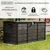 Olsen & Smith 290L Kapazität Outdoor Garten Kunststoff Lagerung Kissen Box Möbel - abschließbar mit Vorhängeschloss Schloss, witterungsbeständig, Shed Chest