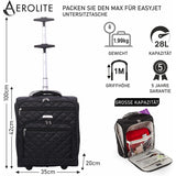 Aerolite Koffer Handgepäck Passend für easyJet 45x36x20 Neu 2024 Handkabine Gepäck Untersitztasche Trolley Tasche Bordgepäck Leichte mit 2 Rollen 5 Jahre Garantie, 42x35x20cm 28L, Schwarz