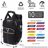 Aerolite Ryanair Rucksack, 40 x 20 x 25 cm, maximale Größe, umweltfreundlich, Kabinengepäck, zugelassen, Reisegepäck, Reisetasche, Flugerucksack, mit 10 Jahren Garantie (gesteppt), Schwarz - Aerolite DE