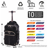 Aerolite Ryanair Rucksack mit 2 Rädern, umweltfreundlich, mit ausziehbarem Griff, Reisegepäck, 40 x 20 x 25 cm, gesteppt, Schwarz , Rucksack - Aerolite DE