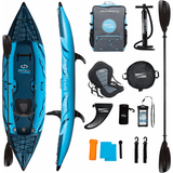 Aqua Spirit Aufblasbares Kajak 2024, 10'5”/13’5”/, 1 oder 2 Personen komplettes Kajak-Set mit Paddel, Rucksack, Doppelhubpumpe und mehr Zubehör, Erwachsene Anfänger, Experten, 3 Jahre Garantie